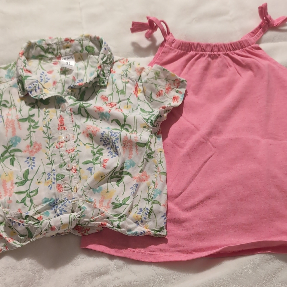 Floral Button-Up and Pink Sleeveless Top